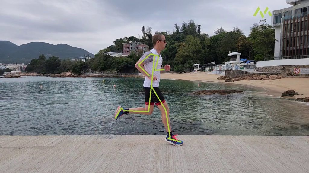 An image of a runner with anlytical illustrations for a running form analysis super-imposed. Running form analysis can be used to identify the impact of carbon plate shoes on ones running form.