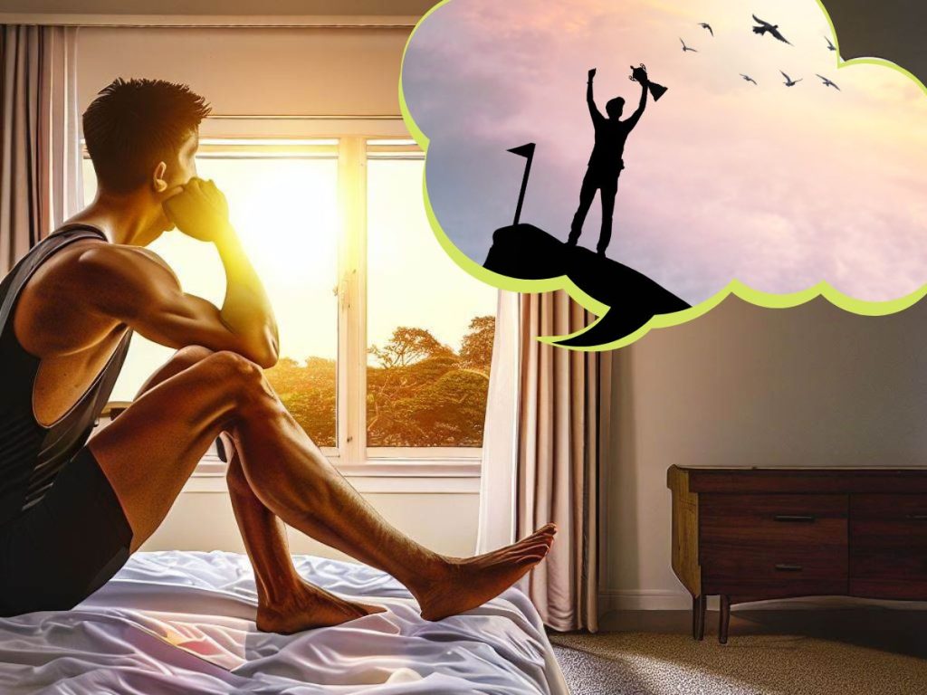 Goal setting for running - An image of a runner visualizing his goal while getting out of bed