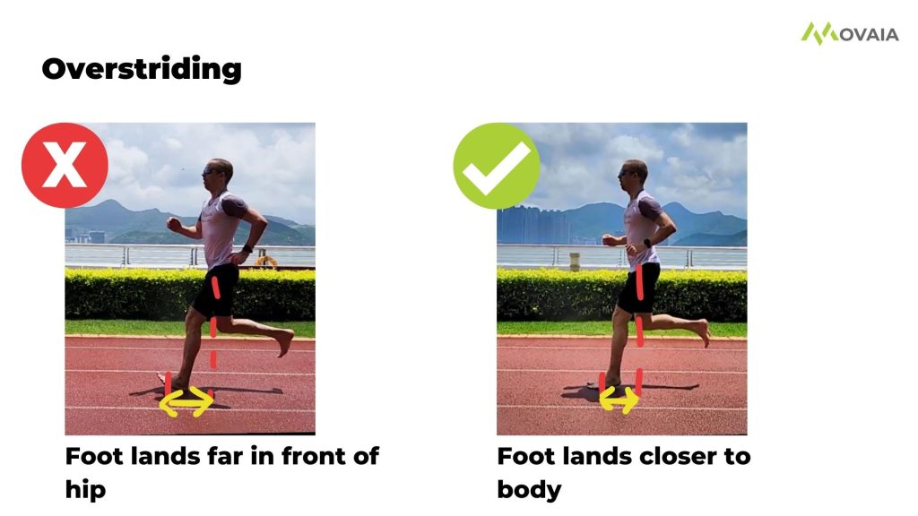 Overstriding, or landing too far in front of your body, is a common runnnig form mistake for beginners